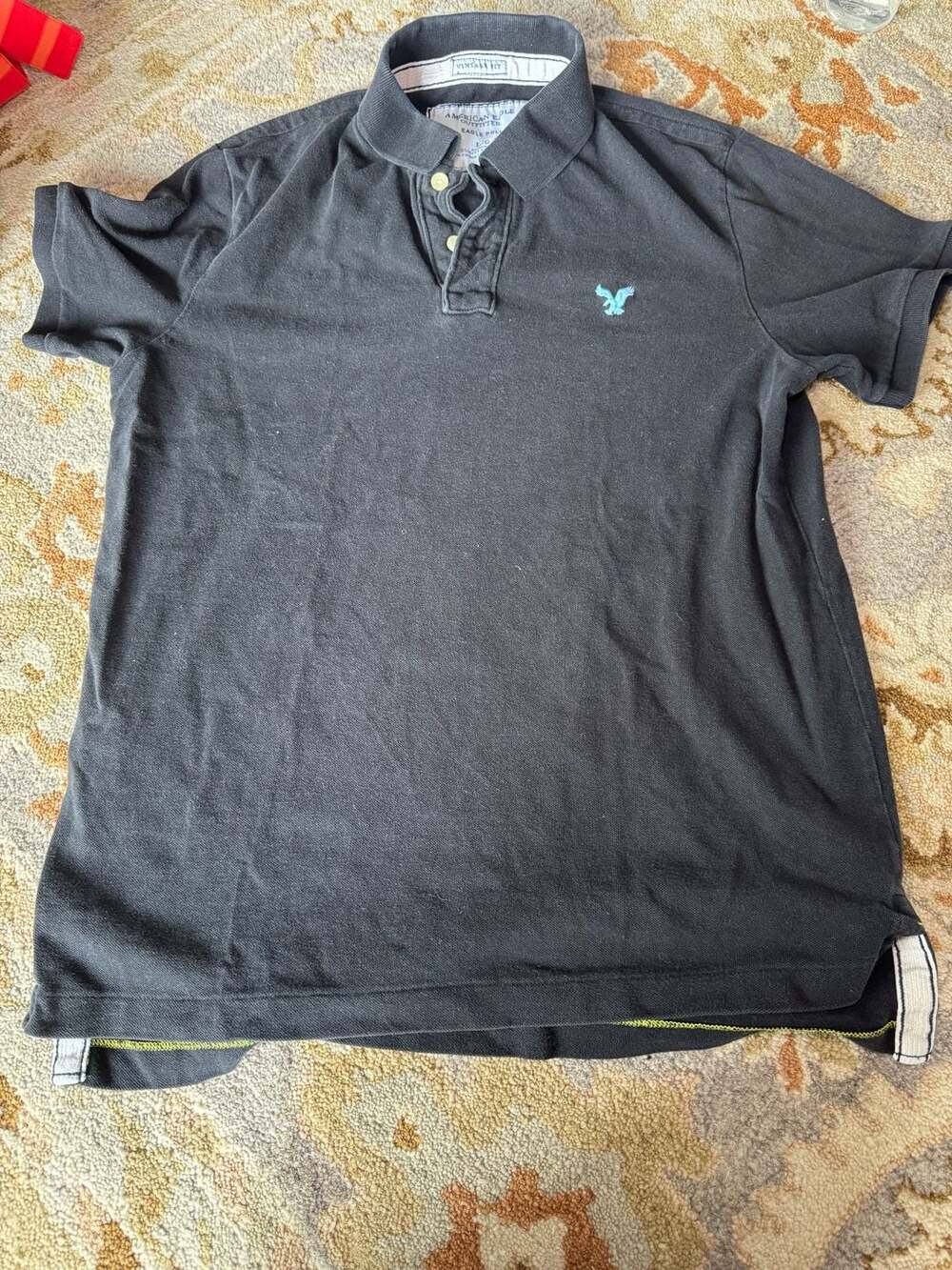American Eagle Outfitters Vintage Fit Eagle Polo Shirt Black Size Large